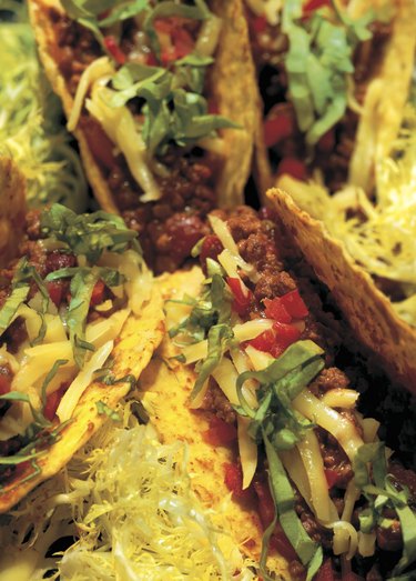 close-up of a platter of tacos