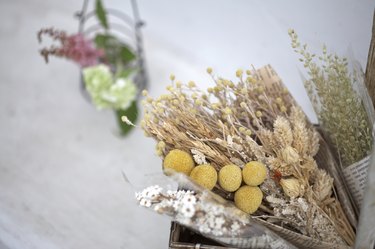 Dried flowers in basket, close-up
