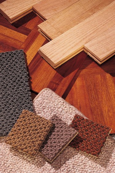 Assorted carpet and wood flooring samples