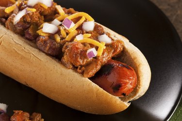 Homemade Hot Chili Dog with Cheddar Cheese