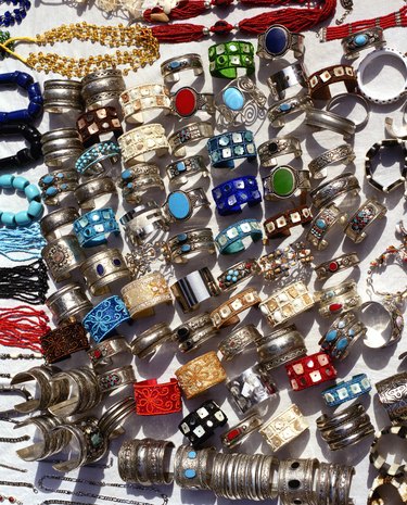 Display of bracelets made of silver and semi-precious stones