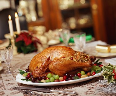 Roast turkey on dinner table
