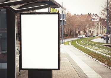 Billboard, banner, empty, white at bus stop