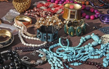 Jewelry necklaces and vintage bracelets for sale at flea market