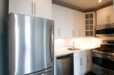 Steel refrigerator in kitchen