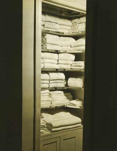 Interior of linen closet, (B&W)