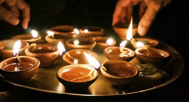 Lighting diwali lamps