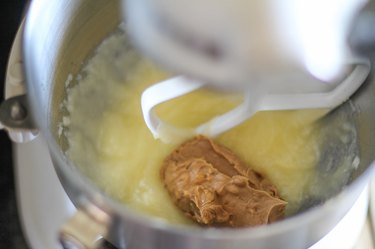 creamed butter, sugar, and peanut butter in a mixer