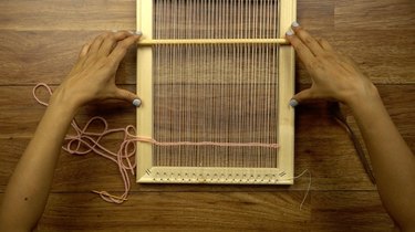 Weaving on DIY simple frame loom.