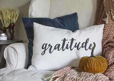 DIY gratitude lumbar pillow