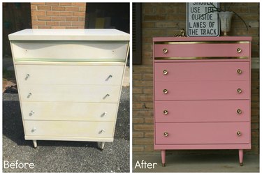 Gold leafed dresser before & after