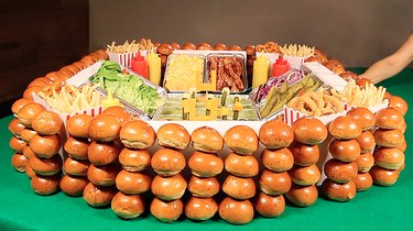 stacking mini buns around the stadium