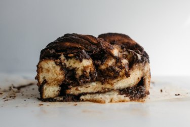 This babka is filled with delicious swirls of hazelnut chocolate.