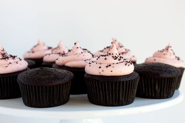Chocolate cupcakes with strawberry frosting