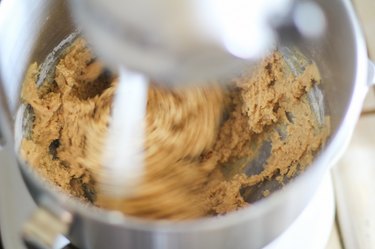 Mixer mixing peanut butter cookie dough