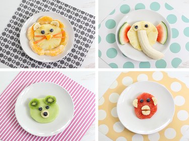 Four plated animal snacks for kids