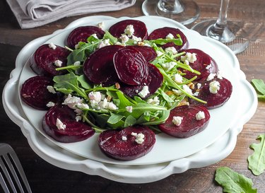 Roasted beet salad ready to be served.