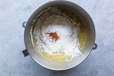 Mixing bowl with wet and dry ingredients