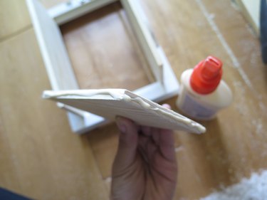 For the short wood board, add glue on three sides of the board.
