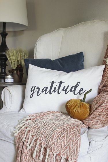 DIY Gratitude lumbar pillow