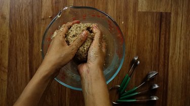 Blending ingredients by hand for almond meal pie crust