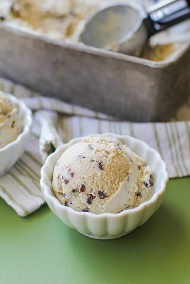 Two bowls of mint chocolate chip ice cream
