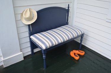 upholstered bench from salvaged headboard