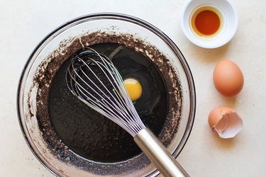 Mixing bowl with brownie ingredients