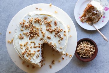 Carrot cake with one slice removed