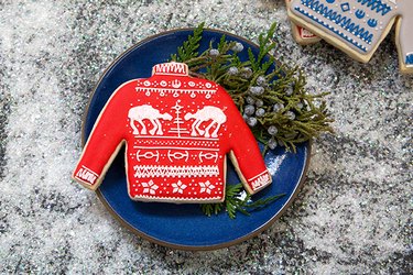 Red sweater cookie with At At design