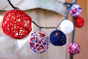Red, white and blue yarn twinkle lights.