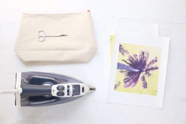 Supplies for DIY palm tree print canvas pouch