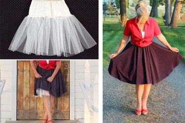 crinoline skirt layered under a polka dot skirt