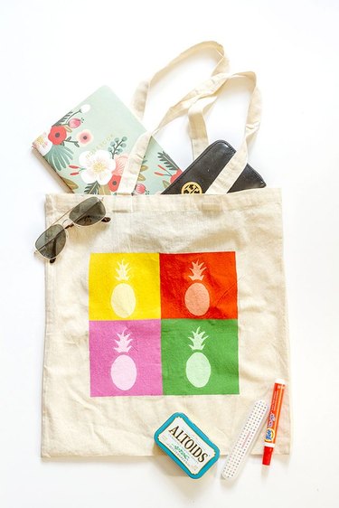 Paint a canvas tote using the same materials.
