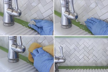 Applying grout to hard-to-reach places.