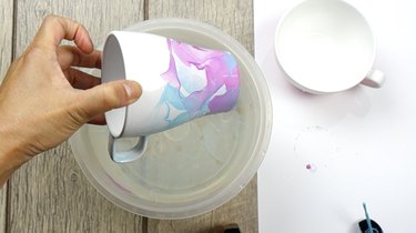 Double-dipped, two-color nail polish marbled mug.
