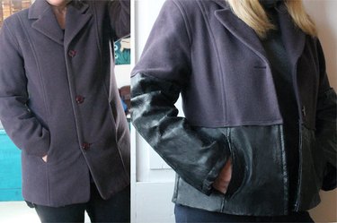 Before and after of refashioned wool coat