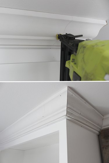 Installing crown molding.