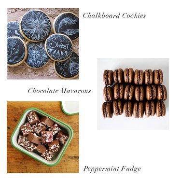 chalkboard cookies, chocolate macarons, peppermint fudge