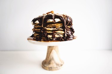 This Dark Chocolate and Caramel Crepe Cake is indulgent and delicious!