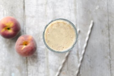 Overhead shot of sugar-free peaches and cream smoothie.
