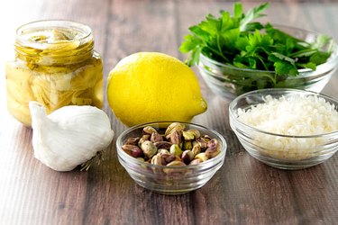Ingredients for artichoke heart and lemon pesto