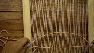Weaving on DIY simple frame loom.