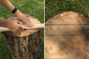 Use the scrap wood piece as a guide to draw your lines.