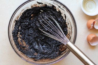 mixing bowl with brownie batter