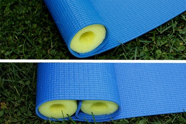 Roll the mat around the two pieces of pool noodle that you just cut.