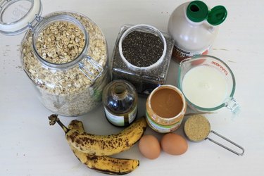 Ingredients for oatmeal protein muffins