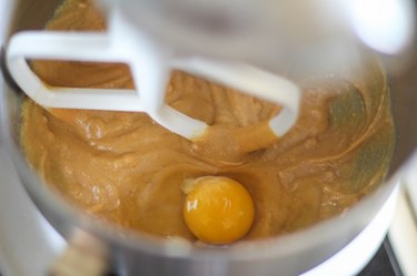 peanut butter cookie ingredients in a mixer