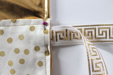 Place ribbon into seam and pin.