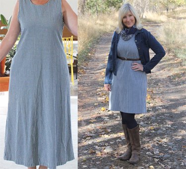 Before and after pictures of dress alteration.